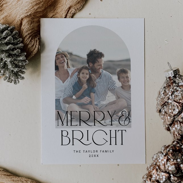 Cartão De Festividades CHARLIE Black Arch Feliz Bright Foto de Natal (CHARLIE Black Arch Merry Bright Photo Christmas Holiday Card)