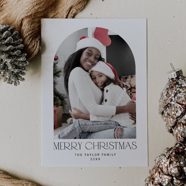 Cartão De Festividades CHARLIE Black Arch Xmas Foto divertida Feliz Natal (CHARLIE Black Arch Xmas Photo Fun Merry Christmas Holiday Card)