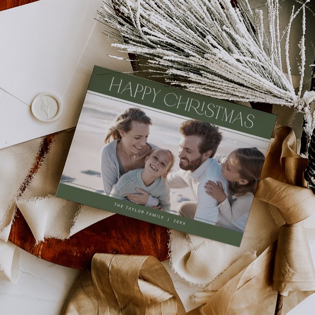 Cartão De Festividades CHARLIE Green Modern Family Photo Happy Christmas (CHARLIE Green Modern Family Photo Happy Christmas Holiday Card)