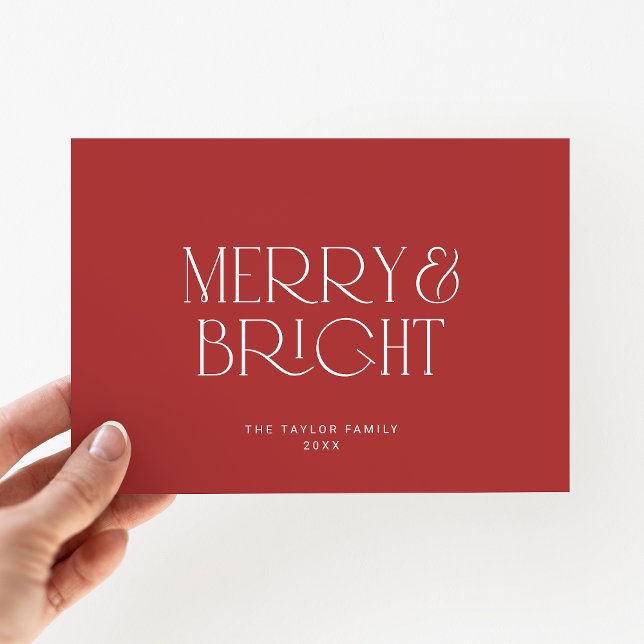 Cartão De Festividades CHARLIE Red Modern Feliz Bright Natal (CHARLIE Red Modern Merry Bright Family Christmas Holiday Card)