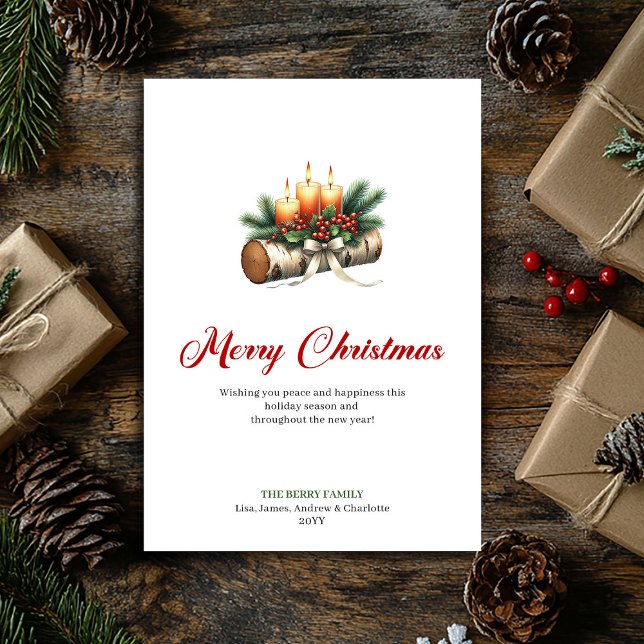 Cartão De Festividades Charming Christmas candles holly berries card (Charming Christmas candles holly berries card)