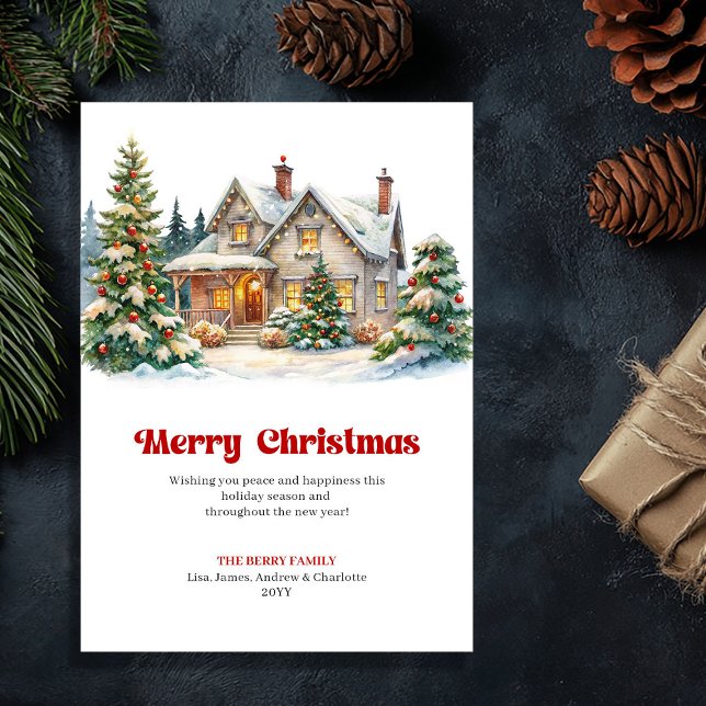 Cartão De Festividades Charming Christmas house cozy festive scene  (Charming Christmas house cozy festive scene greeting)