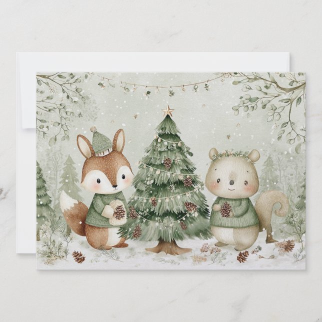 Cartão De Festividades Charming Christmas tree with animals Christmas (Frente)