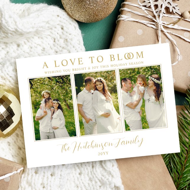 Cartão De Festividades Charming Elegant Love Christmas 3 Photos Collage (Charming Elegant Love Christmas 3 Photos Collage Holiday Card with Envelope. )