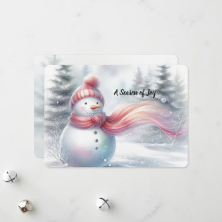 Cartão De Festividades Charming Pink Scarf Snowman Christmas Card