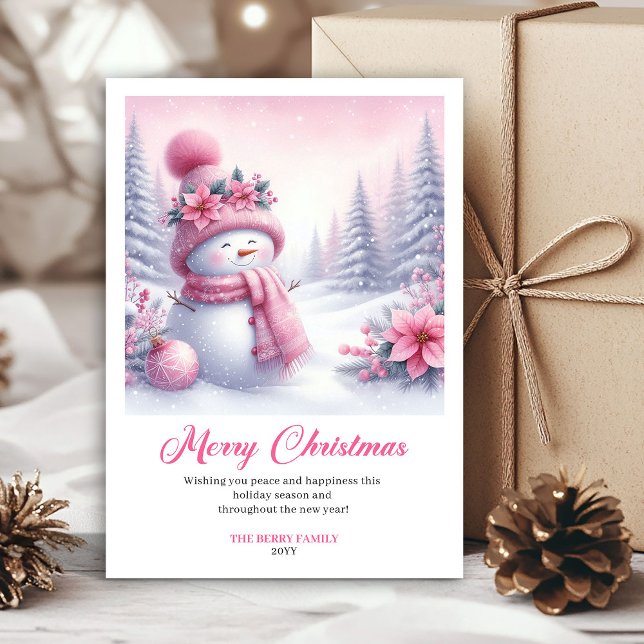 Cartão De Festividades Charming Pink Snowman Kids Editable Christmas Card (Charming Pink Snowman Kids Editable Christmas Greeting Card

)