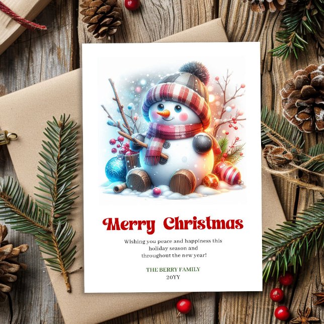 Cartão De Festividades Charming printable cartoon snowman holiday card (Charming printable cartoon snowman holiday card)