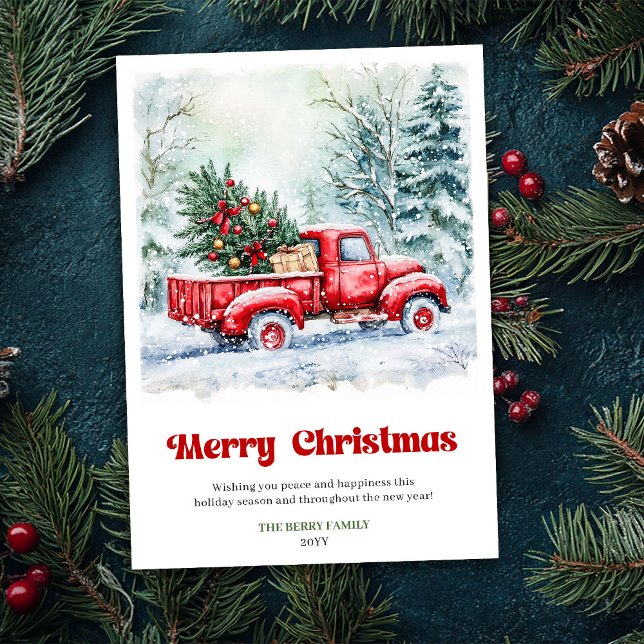 Cartão De Festividades Charming Rustic Red Truck Christmas Scene Holiday  (Charming Rustic Red Truck Christmas Scene Holiday Card)