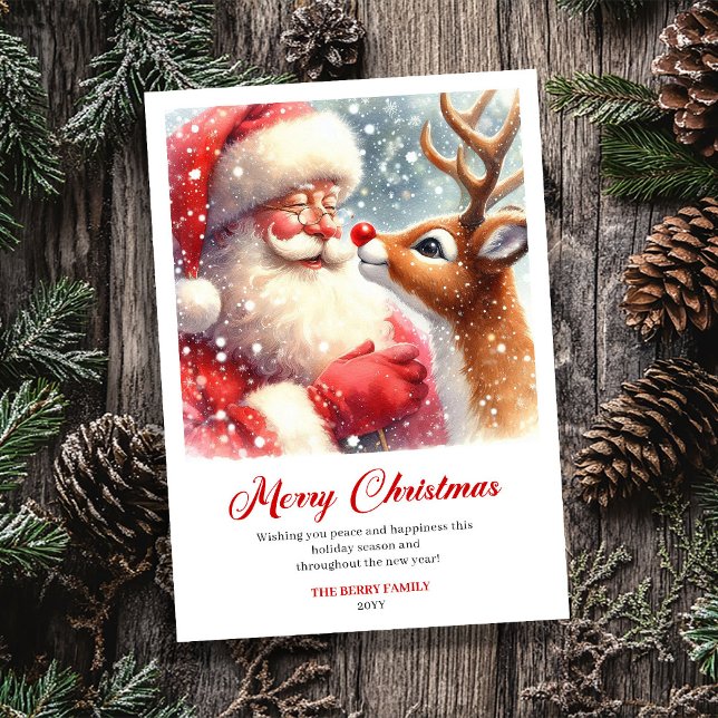 Cartão De Festividades Charming Santa And Rudolph Scene Christmas Greetin (Charming Santa And Rudolph Scene Christmas Greeting Card)