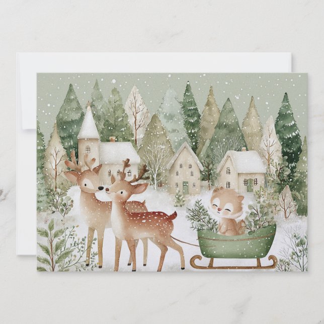 Cartão De Festividades Charming winter scene with animals Merry Christmas (Frente)