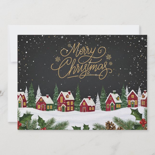 Cartão De Festividades Charming winter village Merry Christmas card (Frente)