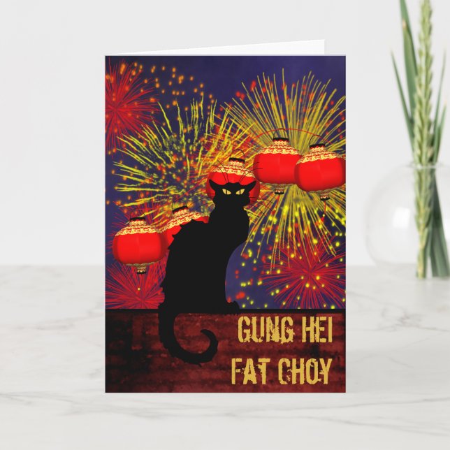 Cartão De Festividades Chat Noir Chinês Ano Novo (Frente)