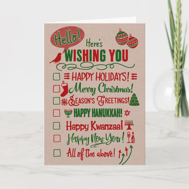 Cartão De Festividades Checkbox Choose Your Holiday (Frente)