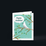 Cartão De Festividades Cheerful Christmas Dove Folded Holiday Card<br><div class="desc">A cute, retro-inspired, white dove sits on a branch and happily spreads holiday cheer with a chirp. Personalize this card with your own message of cheer, background color (change from tiffany green to a color of your choice using the "customize it" options), and name text on the front as well...</div>