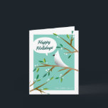 Cartão De Festividades Cheerful Christmas Dove Folded Holiday Card<br><div class="desc">A cute, retro-inspired, white dove sits on a branch and happily spreads holiday cheer with a chirp. Personalize this card with your own message of cheer, background color (change from tiffany green to a color of your choice using the "customize it" options), and name text on the front as well...</div>