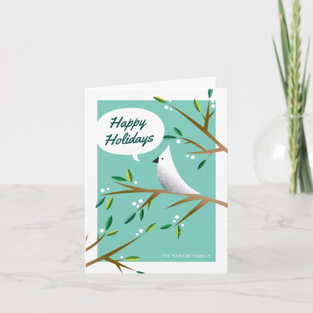 Cartão De Festividades Cheerful Christmas Dove Folded Holiday Card (Frente)