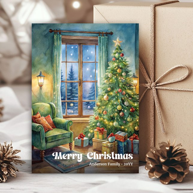 Cartão De Festividades Cheerful Christmas scene card rustic holiday tones (Cheerful Christmas scene card rustic holiday tones

)