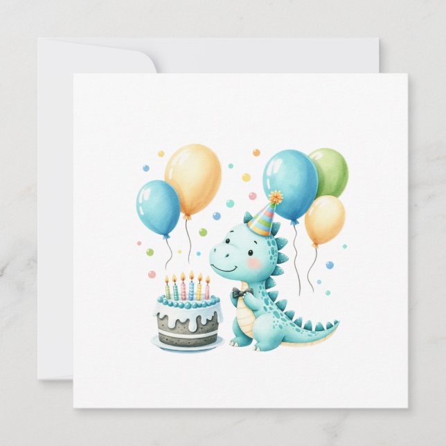 Cartão De Festividades Cheerful Dinosaur Birthday Card (Frente)