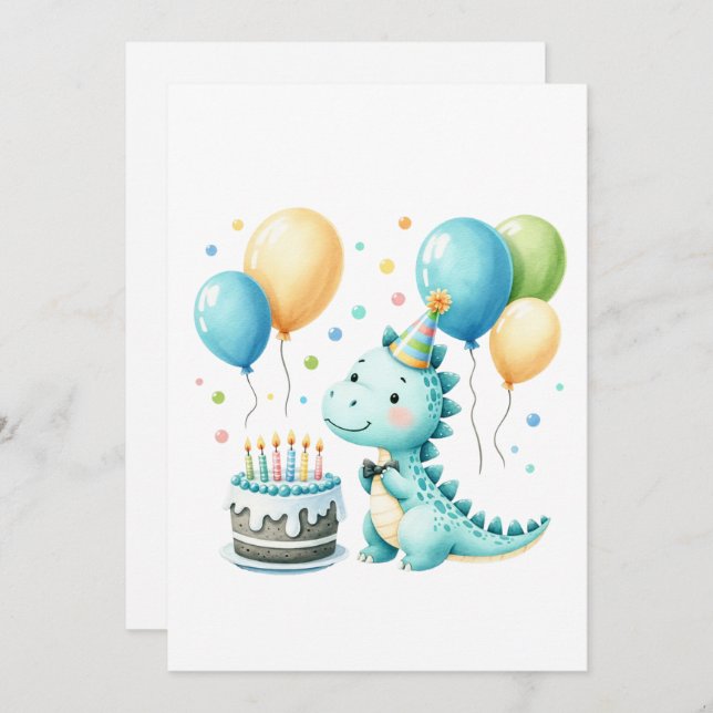 Cartão De Festividades Cheerful Dinosaur Birthday Card (Frente/Verso)