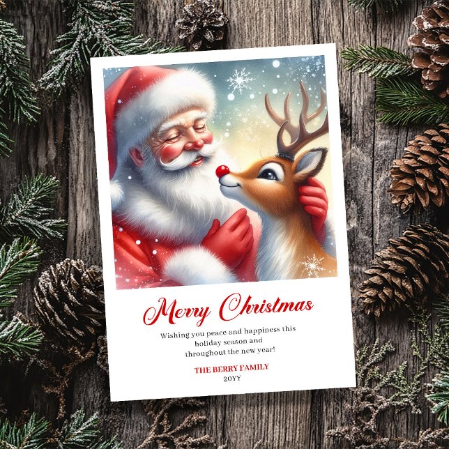 Cartão De Festividades Cheerful Santa With Rudolph Fun Holiday Greeting   (Cheerful Santa With Rudolph Fun Holiday Greeting Card)