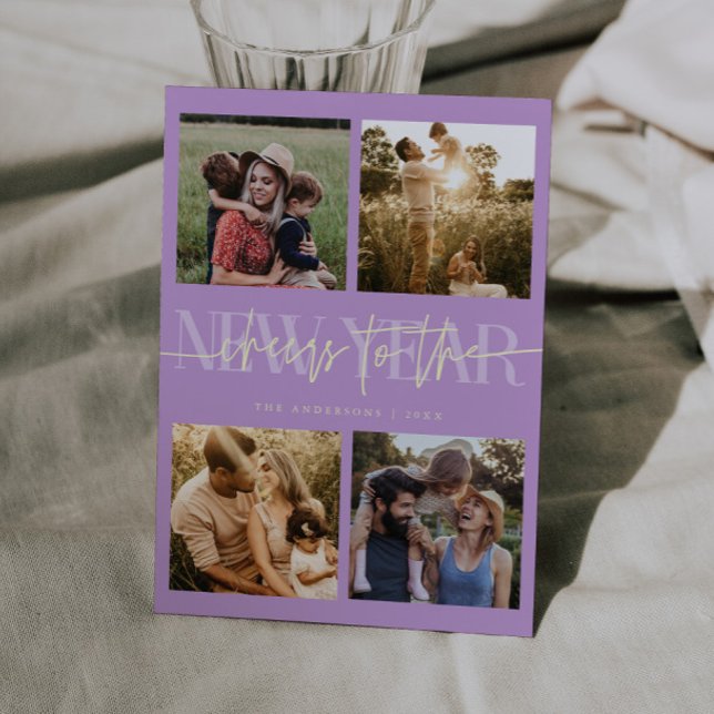 Cartão De Festividades CHEERS New Year Wisteria Lemon Photo Grid (Criador carregado)