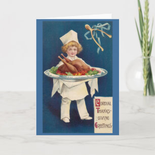 Cartão De Festividades Chef with Turkey on Platter and Wishbone