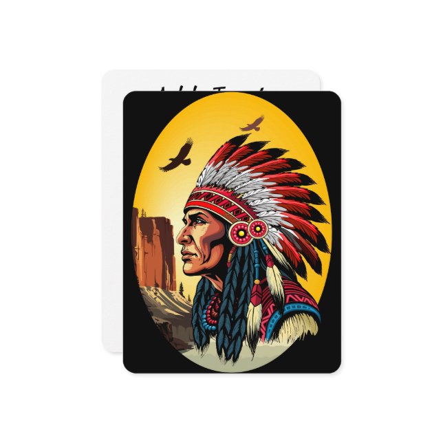 Cartão De Festividades Chefe Americano Nativo na paisagem selvagem Sunset (Frente/Verso In Situ)