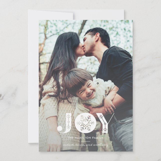 Cartão De Festividades Cheio De Joy Floco De Neve Com Foto De Natal (Frente)