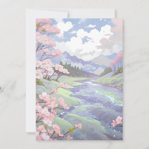 Cartão De Festividades Cherry Blossomo Pastel Watercolor Paisagem