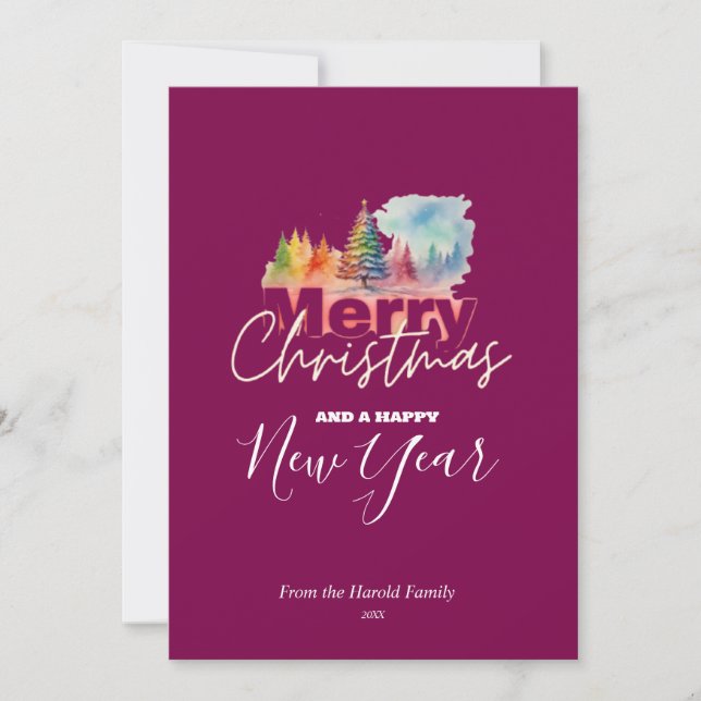 Cartão De Festividades Cherry Colorful Winter Wonderland Watercolor (Frente)