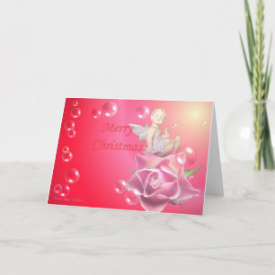 Cartão De Festividades Cherub Em Um Rosa Com Bolhas - Feliz Natal