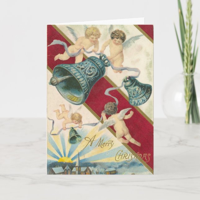 Cartão De Festividades cherubs and bells christmas card (Frente)
