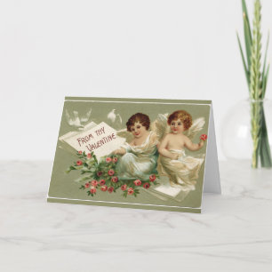 Cartão De Festividades Cherubs e Namorados Rosas