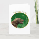 Cartão De Festividades Chesapeake Bay Retriever Peace<br><div class="desc">Peace on Earth. Show your reason for the season with your Chesapeake Bay Retriever in this unique dog design accented with green and gold. Goes great on an ornament,  greeting card or sticker.</div>