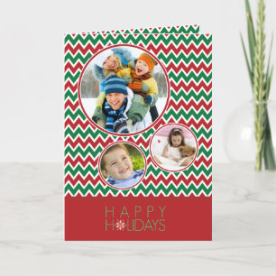 Cartão De Festividades Chevron Pattern Family Holiday Card (red/green)