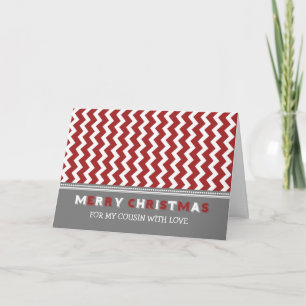 Cartão De Festividades Chevron Red Cinza Cousin Merry Christmas Card