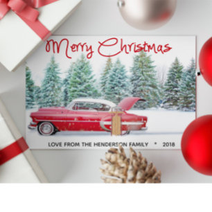 Cartão De Festividades Chevy Vintage Vermelho dos Anos 50 Feliz Natal