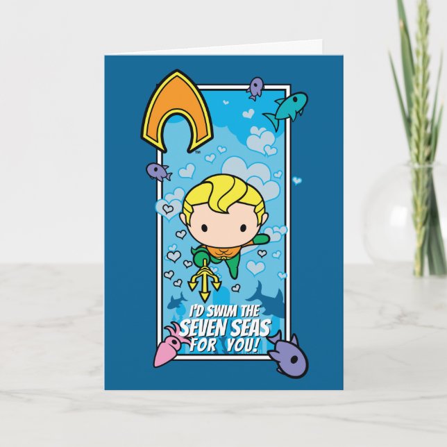 Cartão De Festividades Chibi Aquaman - I'll Swim The Seven Seas (Frente)