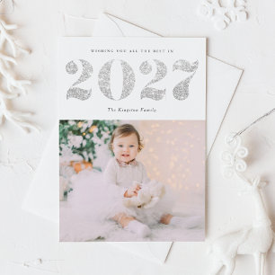 Cartão De Festividades Chic 2027 Brilho Prata Feliz Ano Novo Foto