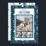 Cartão De Festividades Chic 4 Photo Collage Blue Happy Holidays Card<br><div class="desc">Cartão de Feriados Felizes Azul de Colagem de Foto 4 Chic.</div>