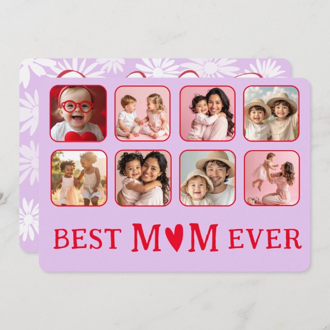 Cartão De Festividades Chic Best Mom Ever Purple & Pink Photo  (Frente/Verso)
