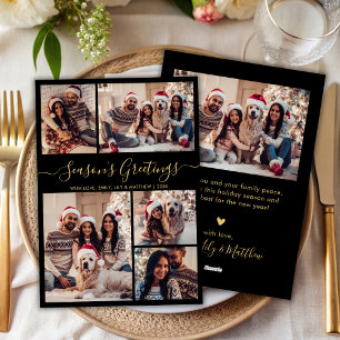Cartão De Festividades Chic Black Dourado Seasons Saudações Script 5 Foto