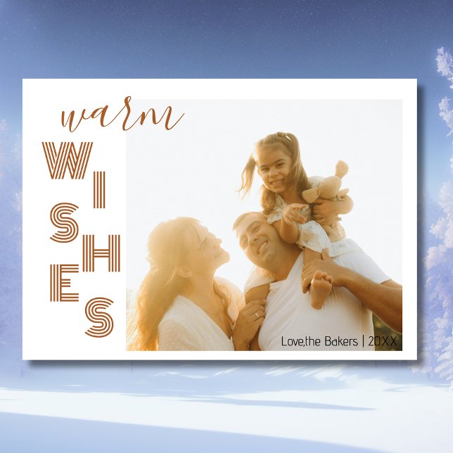 Cartão De Festividades Chic Brown Warm Wishes Two Beach Family Photo  (Criador carregado)