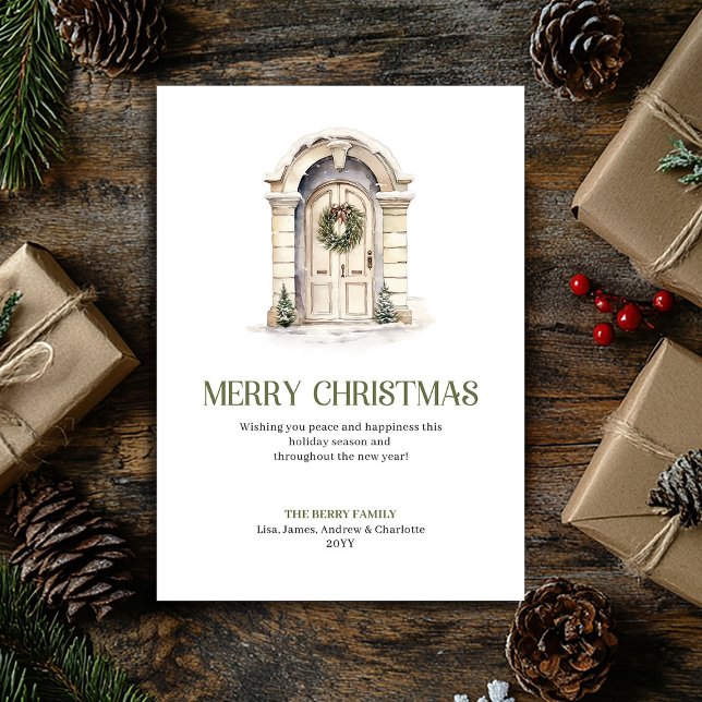 Cartão De Festividades Chic Christmas Door Greeting Card Sage Ivory Gold (Chic Christmas Ornament Greeting Card Sage Ivory Gold)
