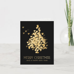 Cartão De Festividades Chic Christmas Tree Gold Hearts Black