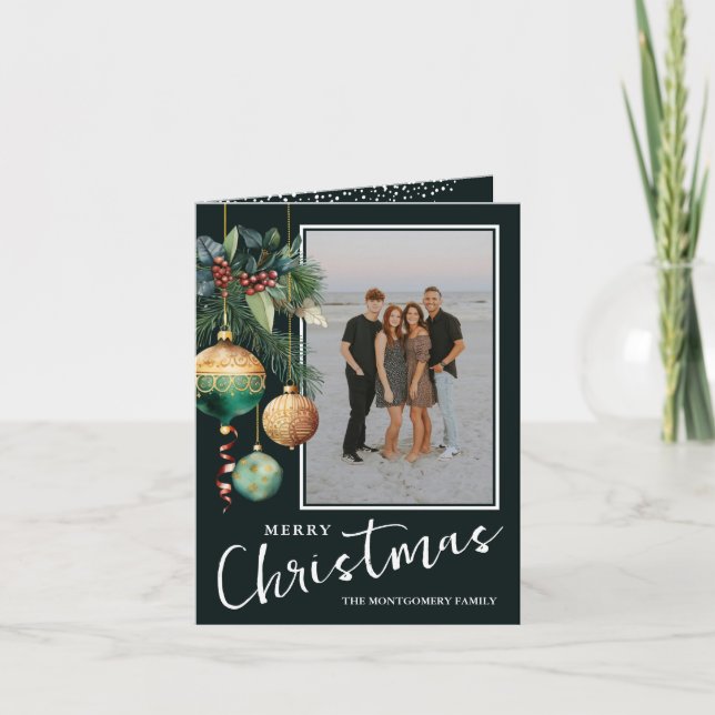 Cartão De Festividades Chic Christmas Tree Ornaments Flat (Frente)