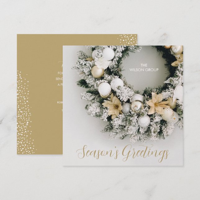 Cartão De Festividades Chic Christmas Wreath Business Obrigado Square (Frente/Verso)