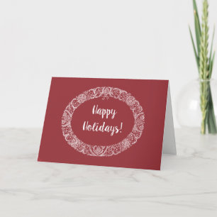 Cartão De Festividades Chic Christmas Wreath Card White on Deep Red