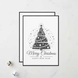 Cartão De Festividades Chic Elegant Black White Merry Christmas Tree     