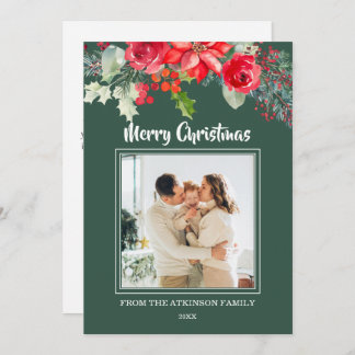 Cartão De Festividades Chic Floral Watercolor Poinsettia Foto de Natal